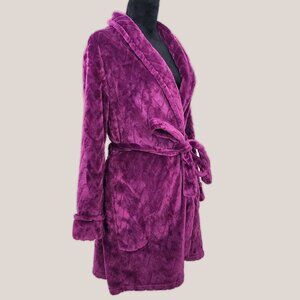 Noire Jasmine Rose Plush Purple Pink Long Robe with Pockets